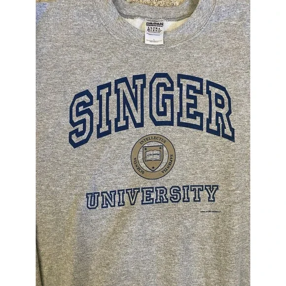Singer University Crewneck Sweatshirt‎ Mens Large Grey Vintage Casual Gildan - Picture 6 of 14